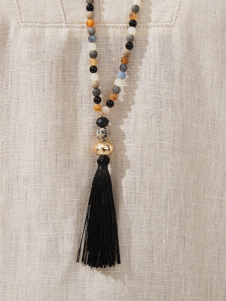 Black Tassel Long Beaded Necklace - Image 4 of 4