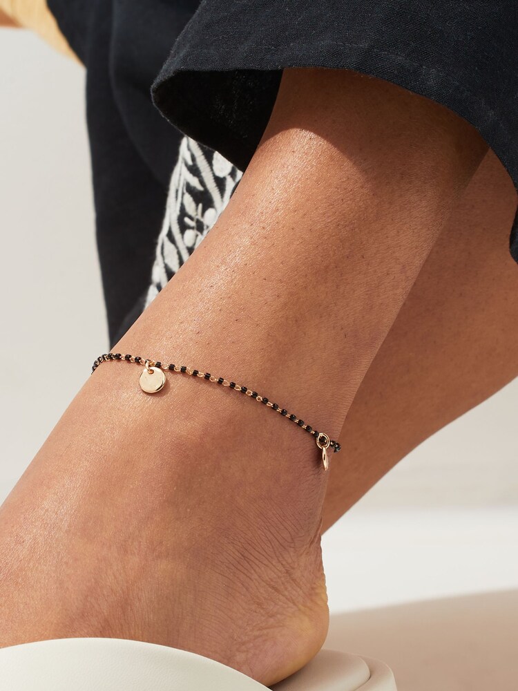 Gold Tone Beaded Disc Anklet - Image 2 of 4