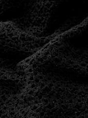 Black Crochet Knit Tie Detail Textured Cardigan - Image 6 of 6