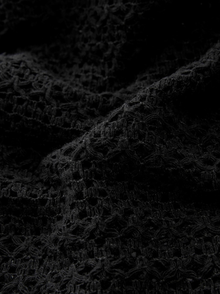 Black Crochet Knit Tie Detail Textured Cardigan - Image 6 of 6