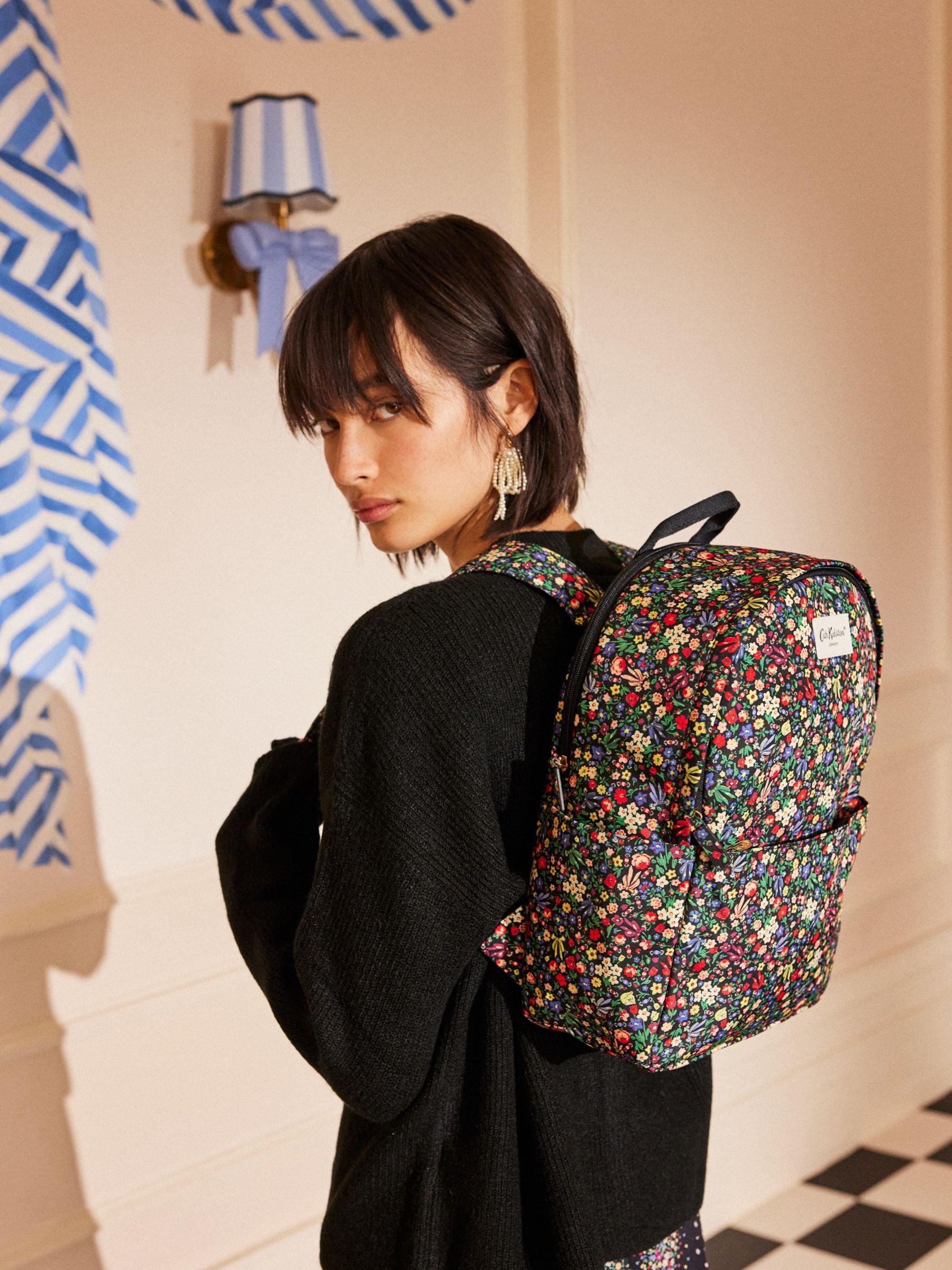 Cath Kidston Black Ditsy Floral Compact Backpack