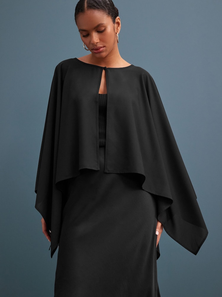 Black Chiffon Cape Cover-Up - Image 1 of 8