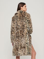 Superdry Cheetah Vintage Long Faux Fur Coat - Image 3 of 6