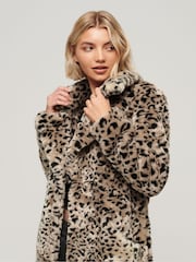 Superdry Cheetah Vintage Long Faux Fur Coat - Image 4 of 6