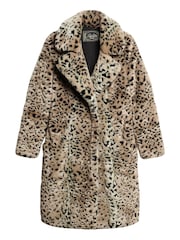 Superdry Cheetah Vintage Long Faux Fur Coat - Image 5 of 6