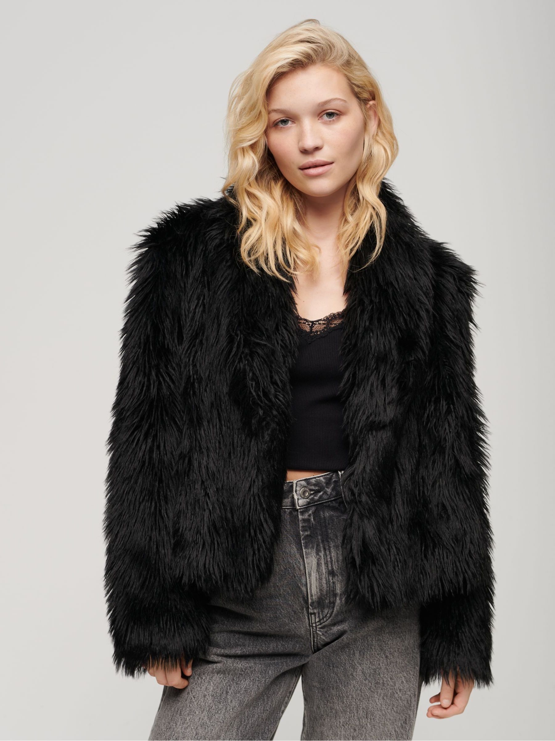 Next black fur coat clearance