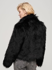 Superdry Long Black Fur Short Faux Fur Coat - Image 3 of 6