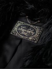 Superdry Long Black Fur Short Faux Fur Coat - Image 5 of 6
