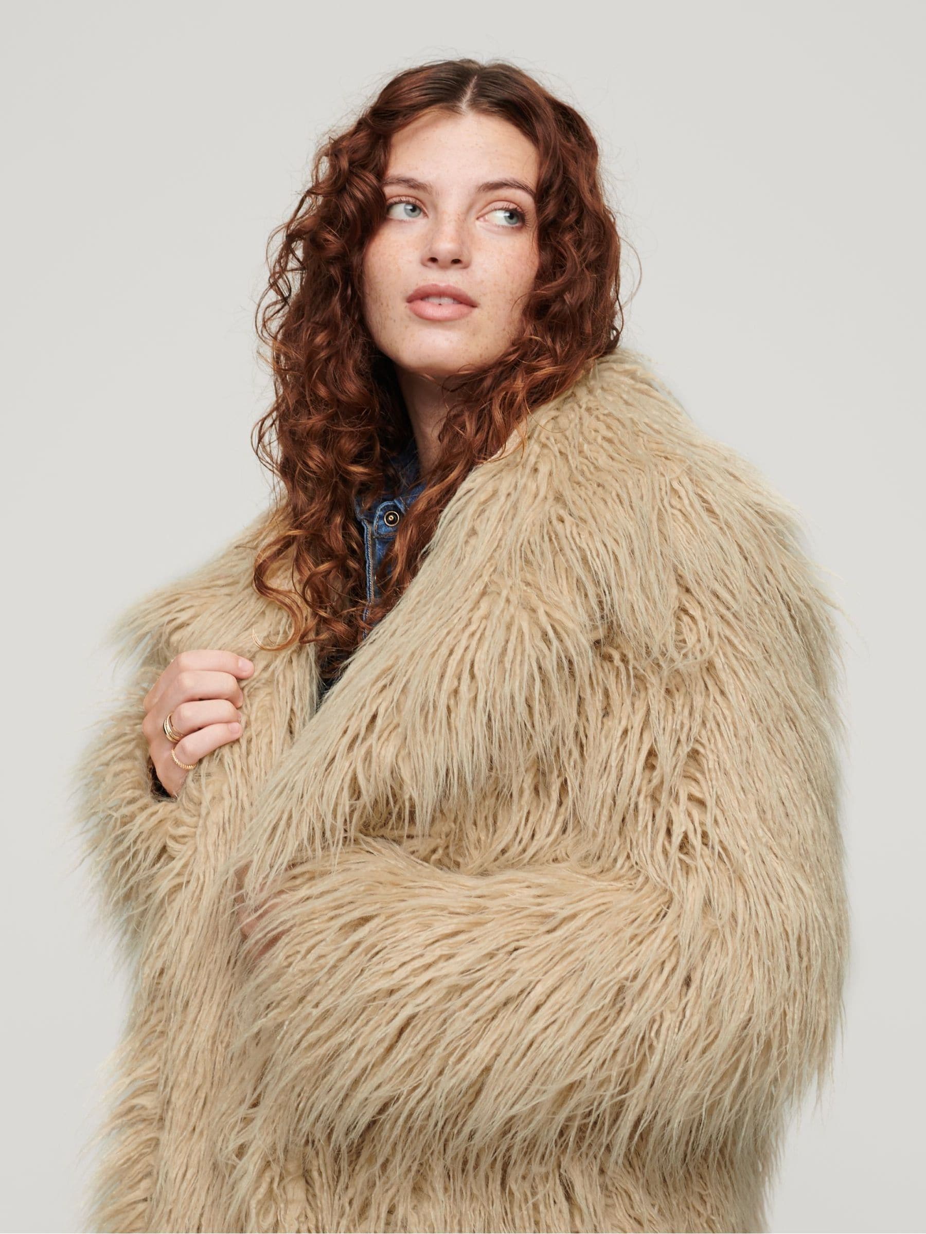 Buy Superdry Brown Mid Length Faux Fur Coat from Next USA
