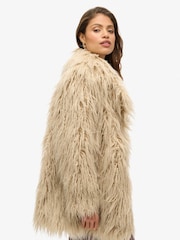 Superdry Brown Mid Length Faux Fur Coat - Image 3 of 6