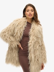 Superdry Brown Mid Length Faux Fur Coat - Image 4 of 6