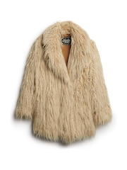 Superdry Brown Mid Length Faux Fur Coat - Image 5 of 6