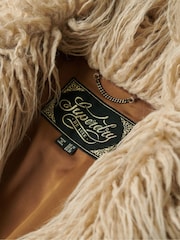 Superdry Brown Mid Length Faux Fur Coat - Image 6 of 6