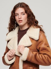 Superdry Brown Faux Fur Shearling Mid Jacket - Image 4 of 7