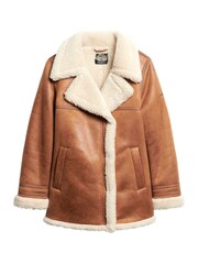 Superdry Brown Faux Fur Shearling Mid Jacket - Image 5 of 7