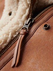Superdry Brown Faux Fur Shearling Mid Jacket - Image 6 of 7
