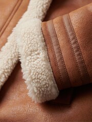 Superdry Brown Faux Fur Shearling Mid Jacket - Image 7 of 7
