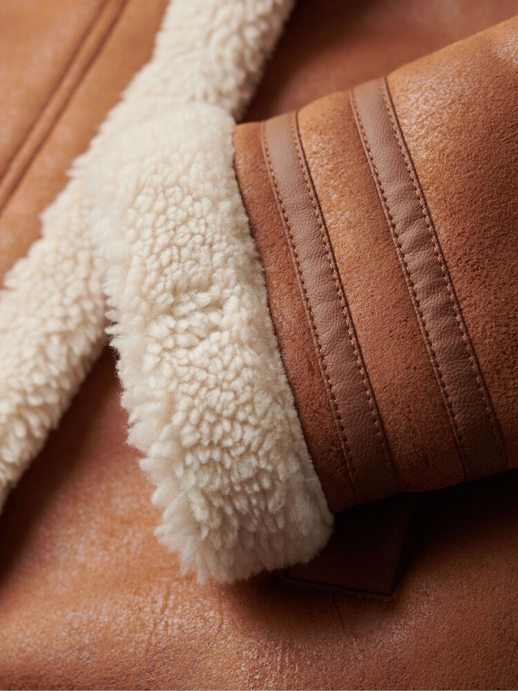 Superdry Brown Faux Fur Shearling Mid Jacket - Image 7 of 7