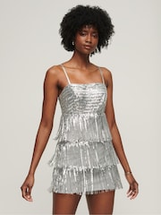 Superdry Silver Fringe Cami Mini Dress - Image 1 of 7
