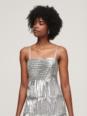 Superdry Silver Fringe Cami Mini Dress - Image 3 of 7