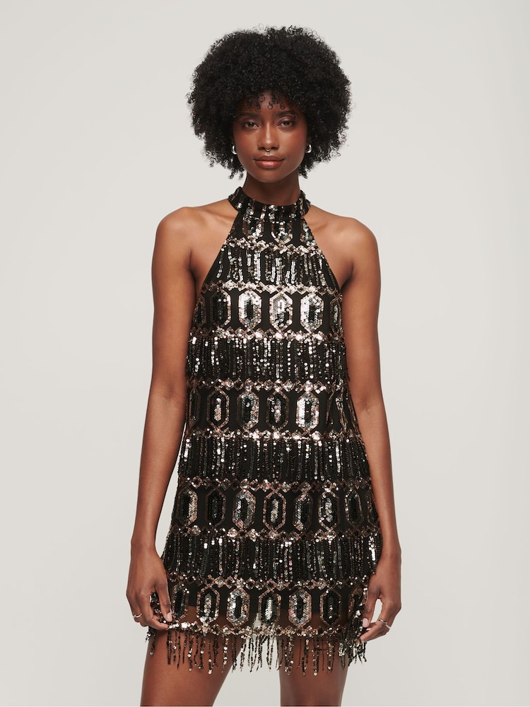 Superdry Silver Halter A-Line Dress - Image 1 of 9