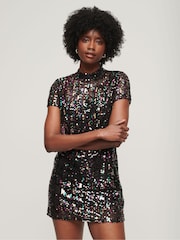 Superdry Silver Vintage Sequin T-Shirt Dress - Image 1 of 5