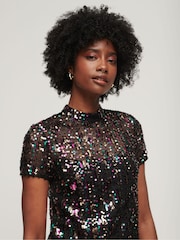 Superdry Silver Vintage Sequin T-Shirt Dress - Image 3 of 5