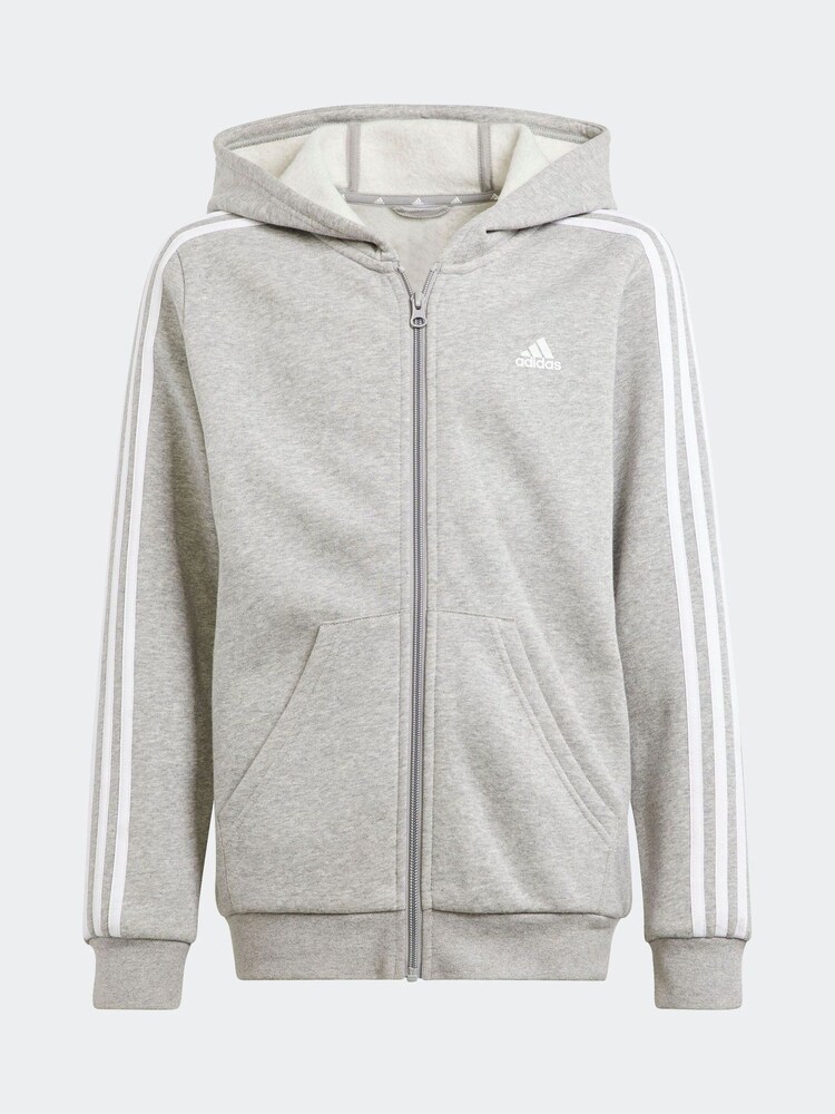 adidas Grey Essentials 3 Stripes Full Zip Hoodie - Image 1 of 6