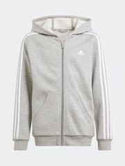 adidas Grey Essentials 3 Stripes Full Zip Hoodie - Image 3 of 6