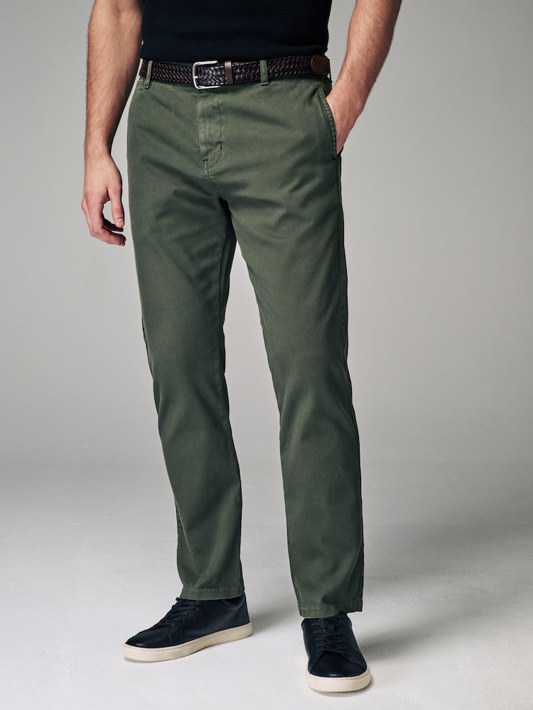 Green Slim Fit Textured Belted Trousers - Image 1 of 9