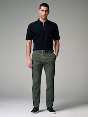 Green Slim Fit Textured Belted Trousers - Image 2 of 9