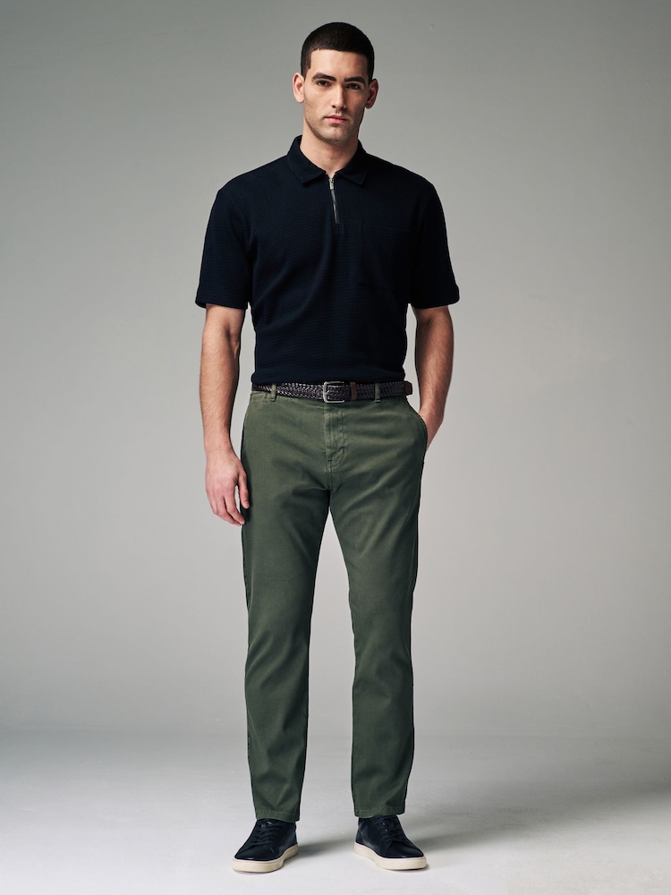 Green Slim Fit Textured Belted Trousers - Image 2 of 9