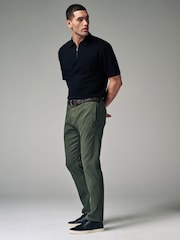 Green Slim Fit Textured Belted Trousers - Image 3 of 9