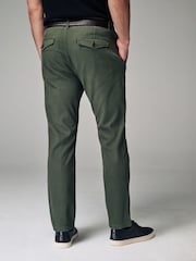 Green Slim Fit Textured Belted Trousers - Image 4 of 9