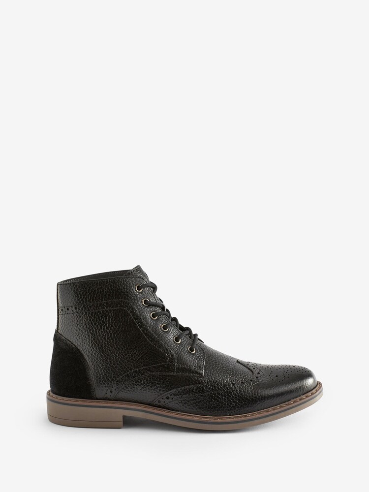 Frank Wright Black Mens Leather Brogue Ankle Boots - Image 1 of 5