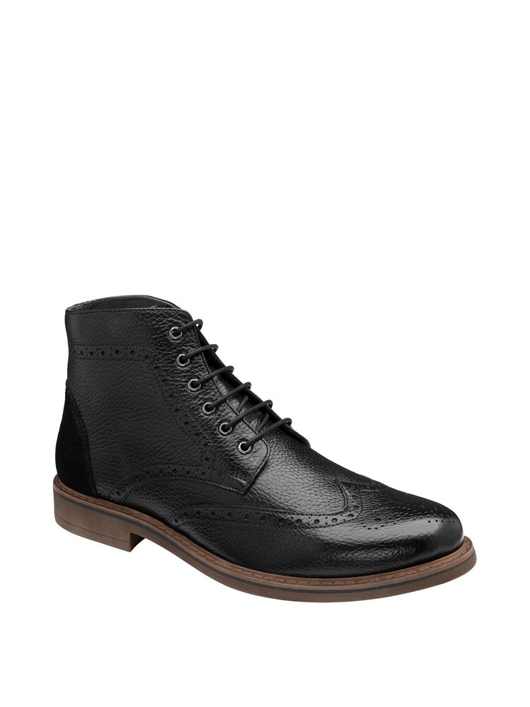 Frank Wright Black Mens Leather Brogue Ankle Boots - Image 2 of 5