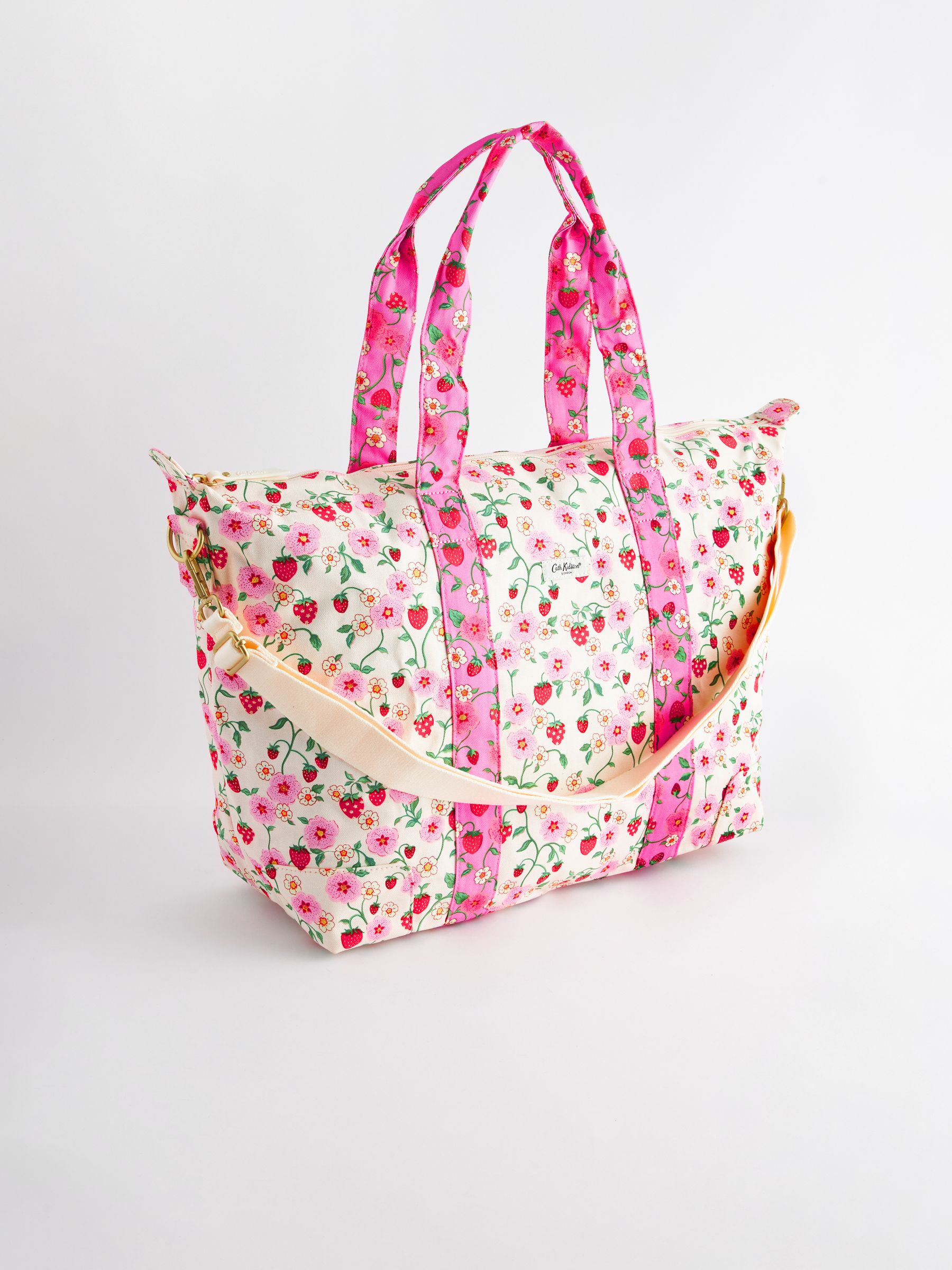 Cath Kidston Ecru Pink Floral Strappy Overnight Bag