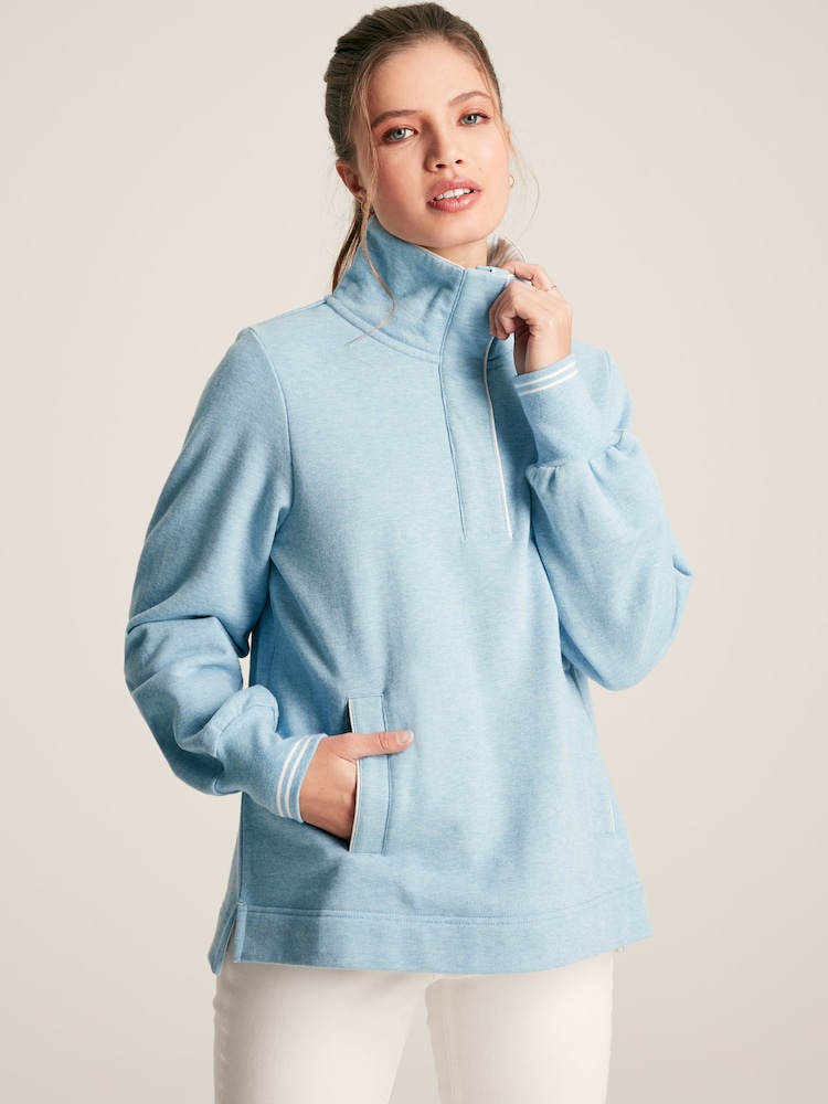 Joules Burnham Blue Funnel Neck Quarter Zip Sweatshirt - Image 1 of 7