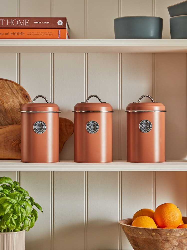 Set of 3 Rust Orange Badge Storage Jars - Image 1 of 4