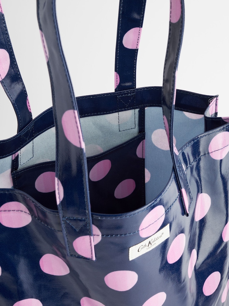 Cath Kidston Navy/Pink Spot Large Coated 100% Cotton Book Bag - Image 11 of 11