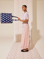 Cath Kidston Navy/Pink Spot Large Coated 100% Cotton Book Bag - Image 5 of 11