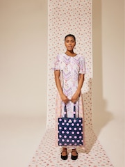 Cath Kidston Navy/Pink Spot Large Coated 100% Cotton Book Bag - Image 7 of 11