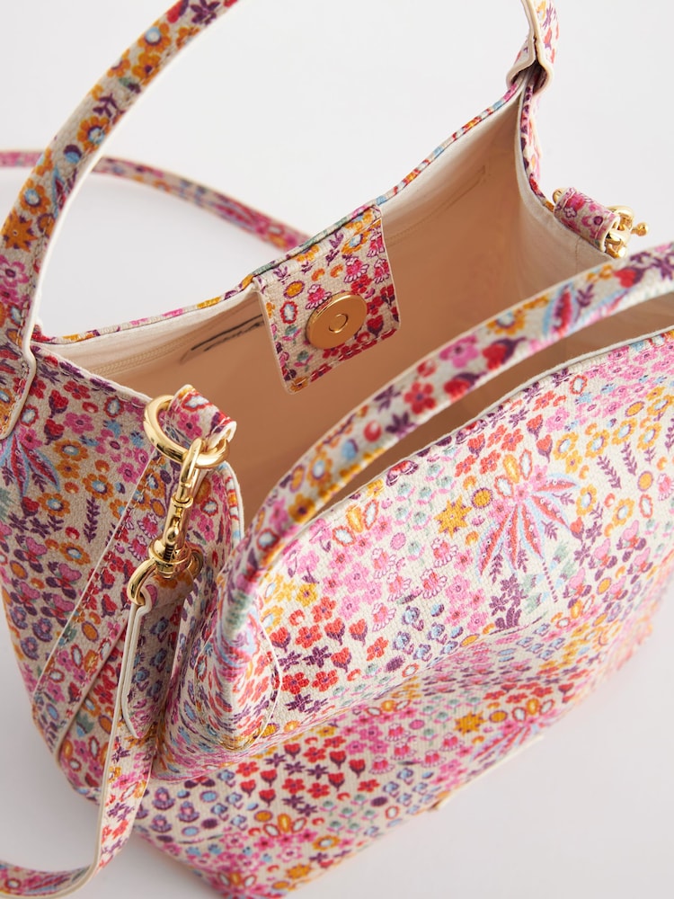 Cath Kidston Pink/Cream Ditsy Floral Cross Body Bucket Bag - Image 6 of 6