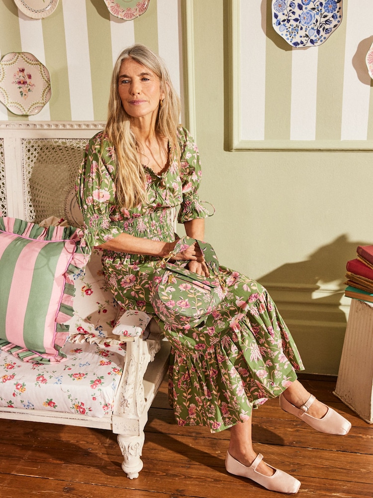 Cath Kidston Green Floral Curved Cross-Body Bag - Image 1 of 12