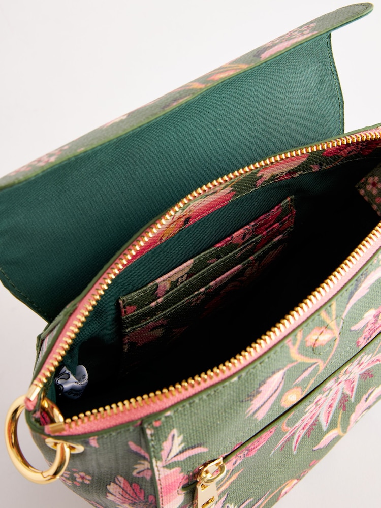 Cath Kidston Green Floral Curved Cross-Body Bag - Image 8 of 12