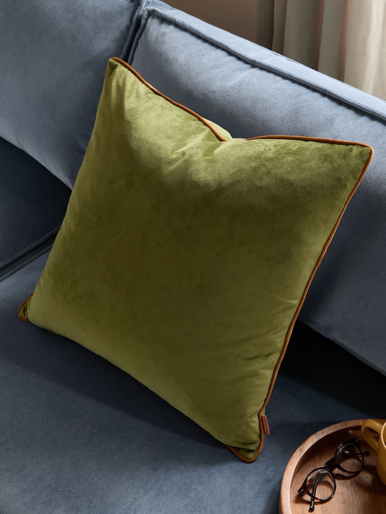 Furn Olive/Ginger Meridian Velvet 55 x 55cm Cushion Cover - Image 1 of 8 Furn Olive/Ginger Meridian Velvet 55 x 55cm Cushion Cover - Image 1 of 8