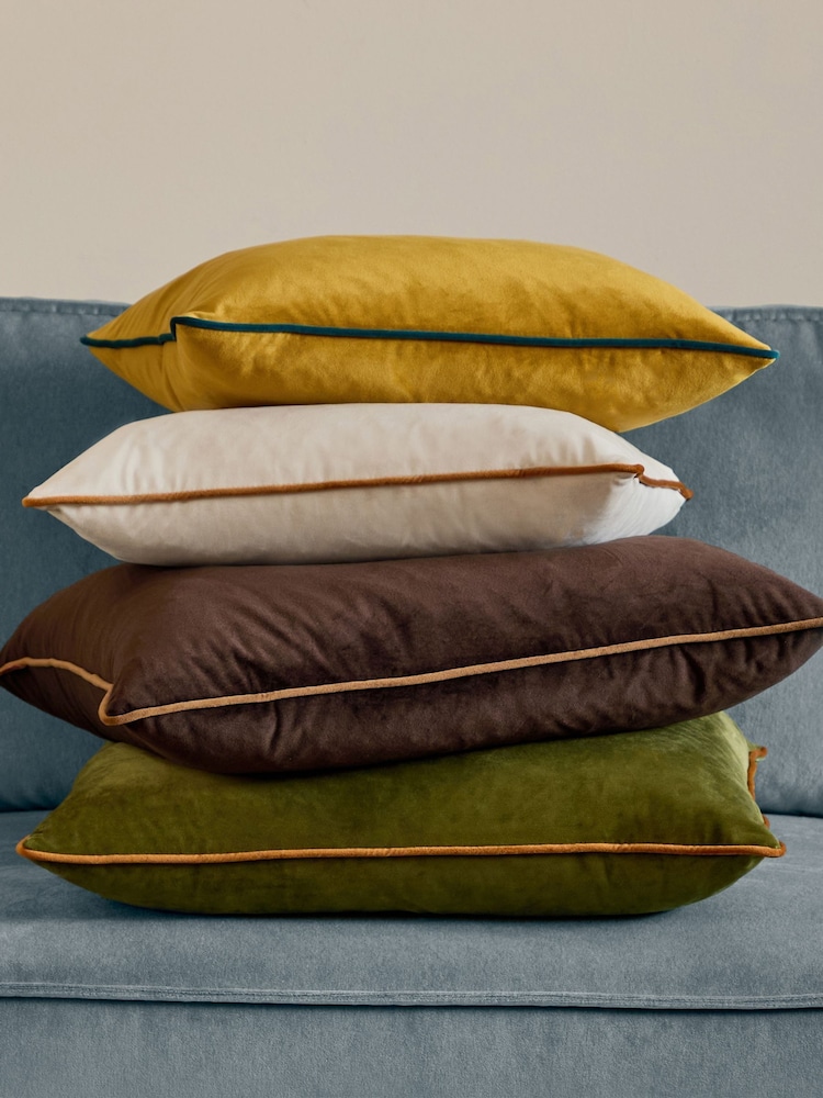Furn Olive/Ginger Meridian Velvet 55 x 55cm Cushion Cover - Image 2 of 8 Furn Olive/Ginger Meridian Velvet 55 x 55cm Cushion Cover - Image 2 of 8