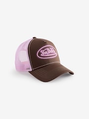 Von Dutch Brown Pink Logo Trucker Hat - Image 1 of 1