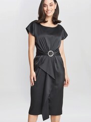 Gina Bacconi Pelia Crepe Black Dress With Satin Lining - Image 1 of 5