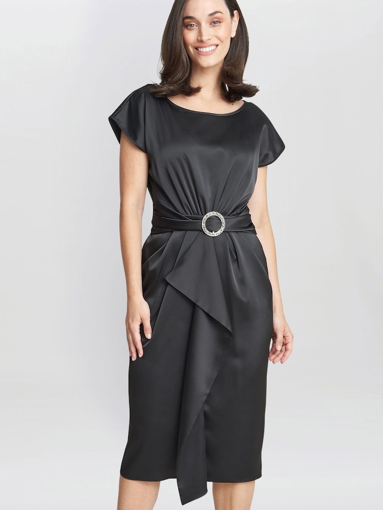Gina Bacconi Pelia Crepe Black Dress With Satin Lining - Image 1 of 5